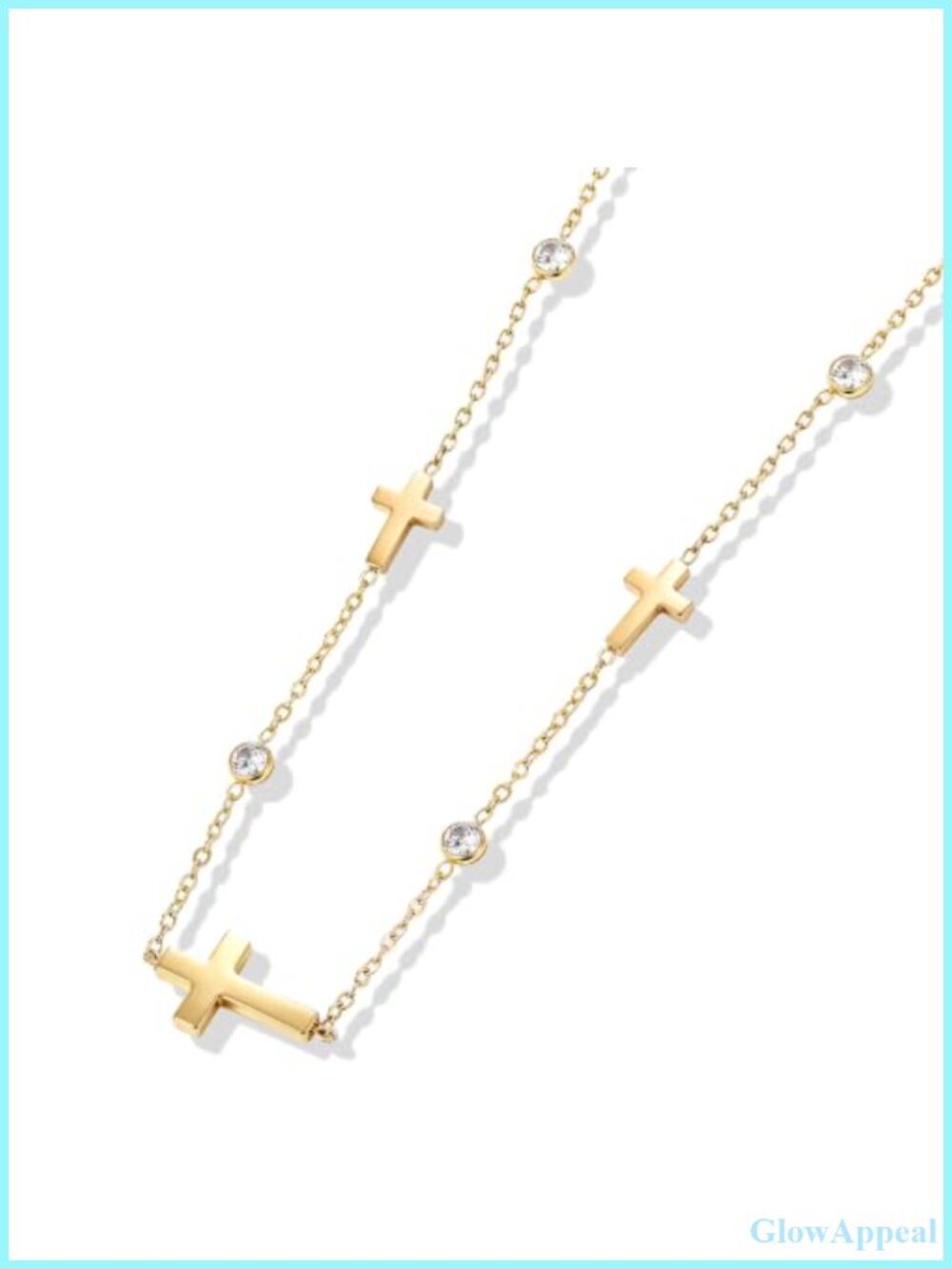 Gold-Tone Cross Necklace with Cubic Zirconia Stainless Steel